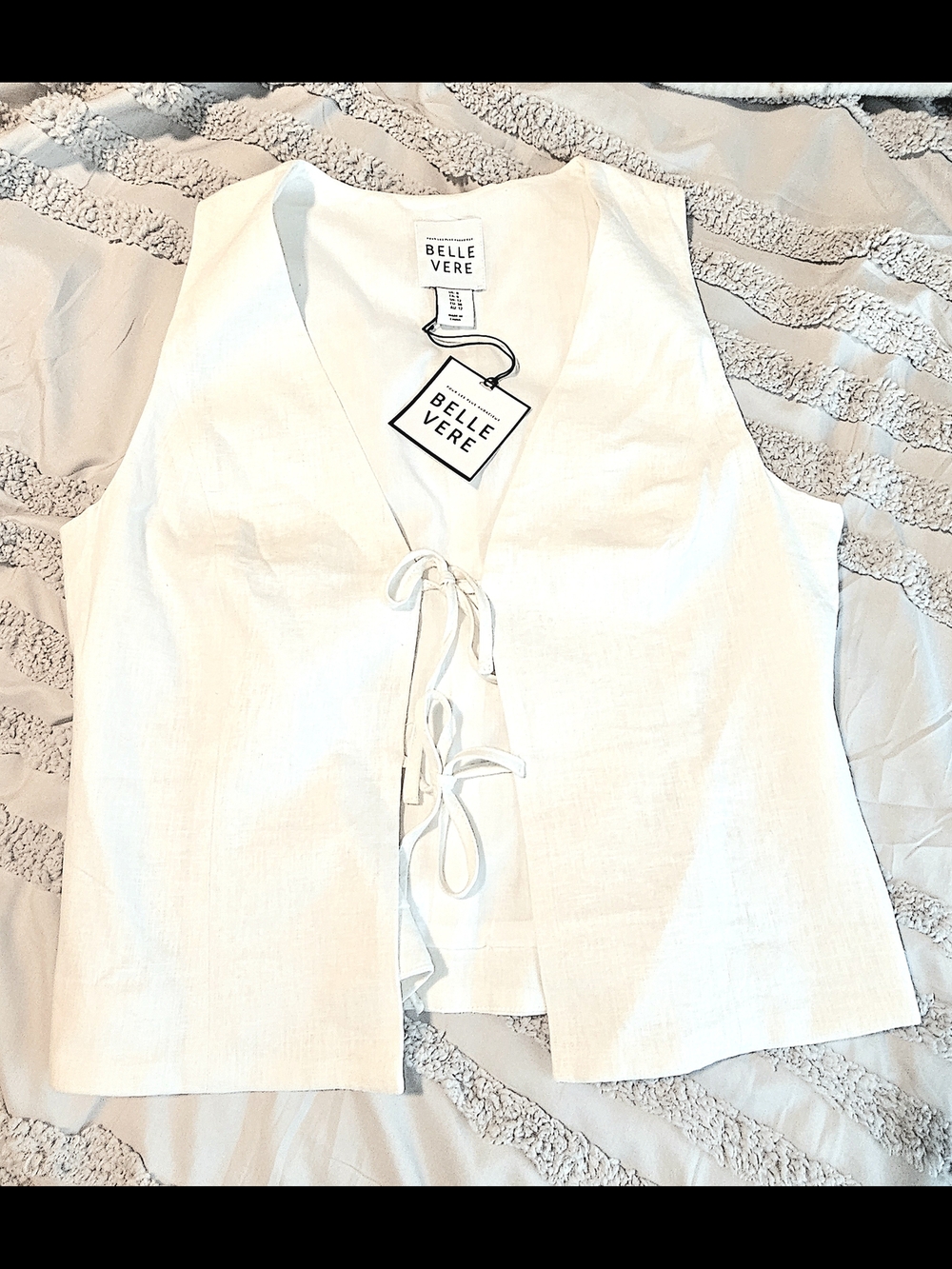 Belle Vere White Tie-Front Linen Vest Tank